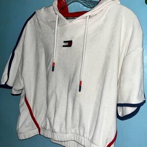 Tommy Hilfiger White Hoodie with Red and Blue Accents